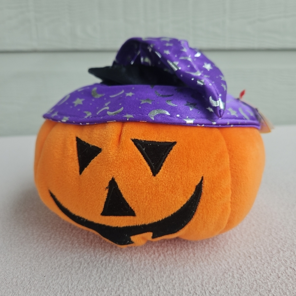 Ty Pluffies Gourdy the Jack O Lantern Witch Pumpkin Plush 2005 Retired 6" Orange